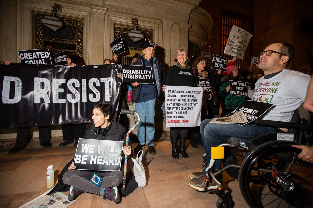 At the Non-March for Disabled Women in Grand Central Terminal (<a href="https://www.gretchenrobinette.com/">Gretchen Robinette</a> / Gothamist)